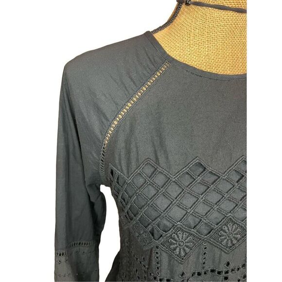 Blue Rain Peplum Black Top Blouse Shirt Size Small Cut Out Crochet Career - Picture 6 of 8